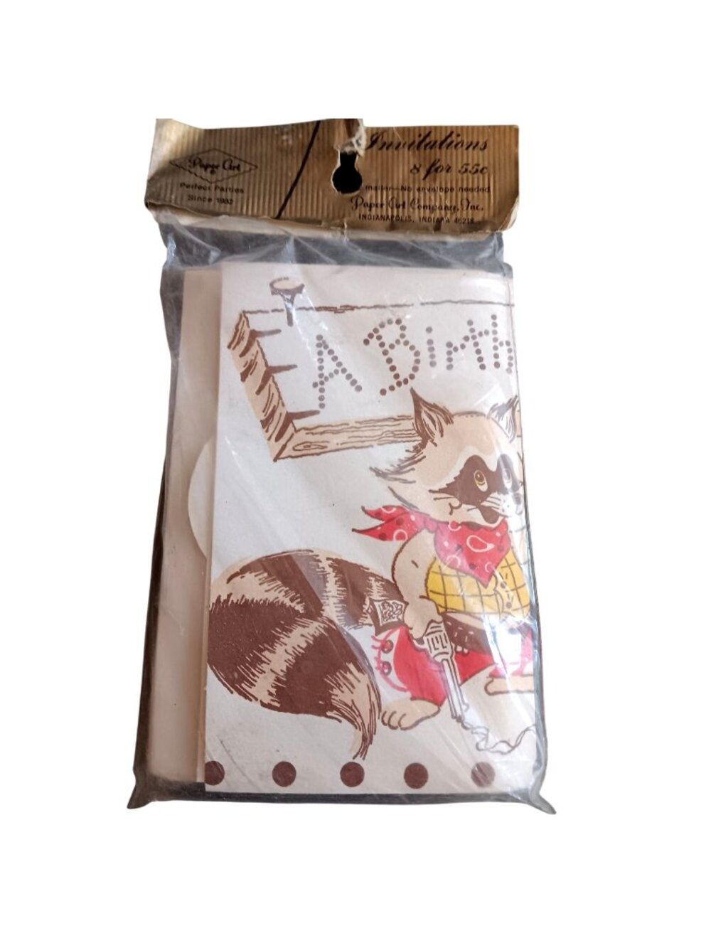 Vintage Paper Art Cowboy Raccoon Birthday Invitations 8-Pack Cards Envelopes